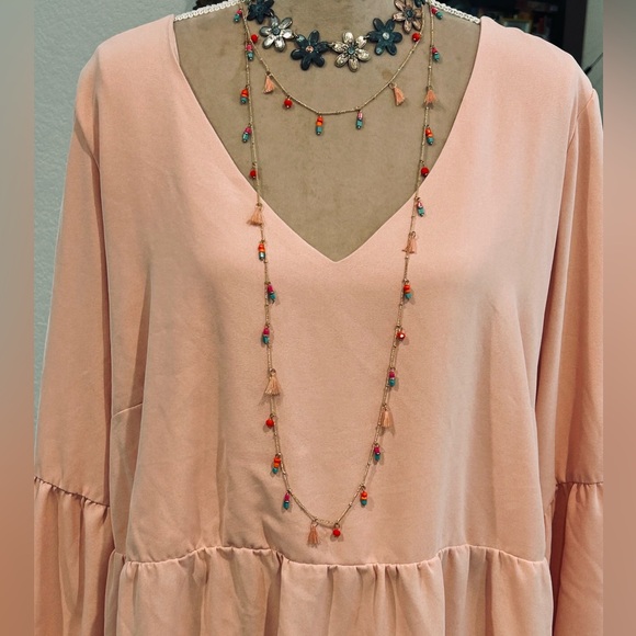 Flowy Tiered Skirt Long Sleeve Fairycore Gypsy Festival Dress Sz 22W Cottagecore - Picture 2 of 7